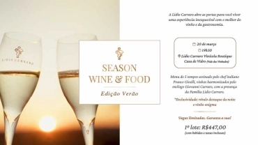 Jantar harmonizado Vinícola Lidio Carraro - Season Wine & Food MARÇO